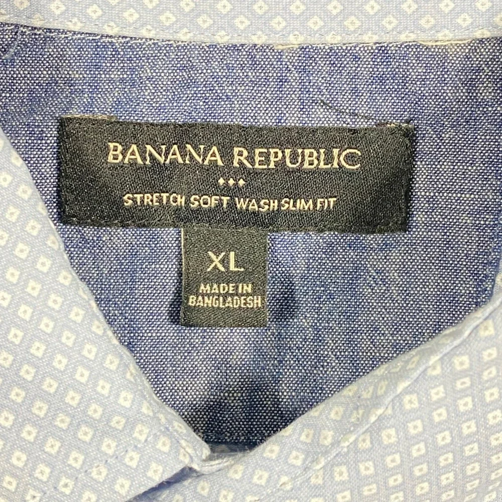 Banana Republic‎ Mens XL Slim Fit Stretch Soft Wash Blue Diamond Print Shirt
